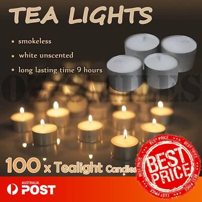 100pcs TEA LIGHT CANDLES 9 Hour Burn Tealight Wedding Smokeless Crystal Wax BULK - image 1 of 4