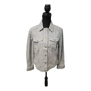 Eddie Bauer Blue Pin Striped Jean Jacket Women's Size Medium NWOT - Picture 1 of 8