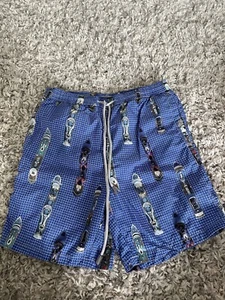 Zeybra Boys Graphic Print Drawstring Waist Swim Trunks Blue Size 12 - Picture 1 of 4