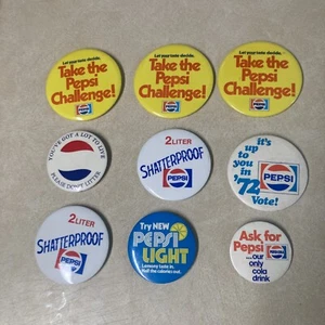 (9) Vtg Pepsi Button  "72' Vote!" Pinback Shatterproof Litter Pepsi Light - Picture 1 of 9