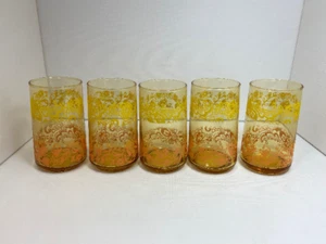1960s Libbey Golden Floral Tapestry Glasses - Set of 5 - Picture 1 of 7