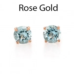 Aquamarine Round 2.34 Carat Stud Earrings In 14k Rose Gold, Ladies Gift (52230) - Picture 1 of 7