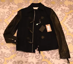 NWT DSQUARED2 black leather wool biker jacket Mens 48 M MEDIUM $3850 - Picture 1 of 6