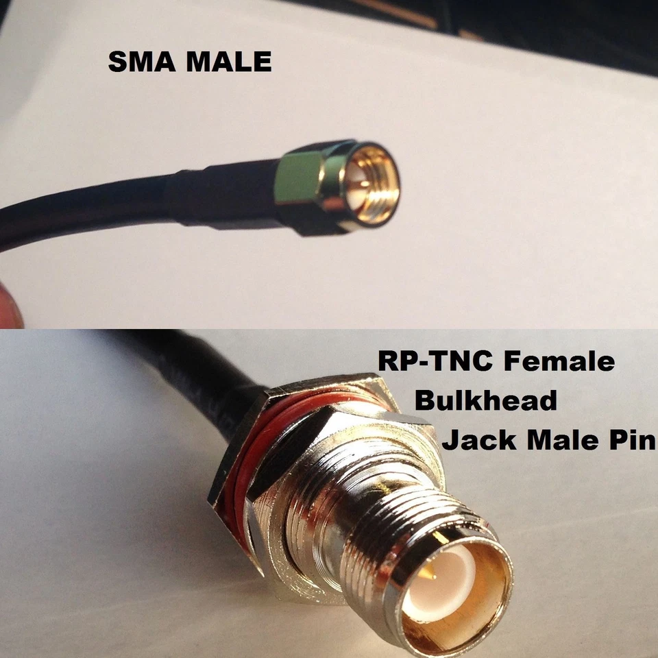 LMR240 SMA MALE to RP-TNC FEMALE BULKHEAD (MALE PIN) Coaxial RF Pigtail Cable - Image 1 of 1