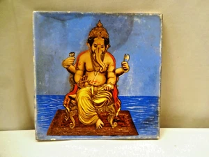 Antique Tile Lord Ganpati Porcelain Saji Japan Printed Art Nouveau Ganesh "518 - Picture 1 of 4