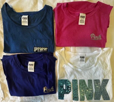 Victoria's Secret Pink Sequin Graphic Tank Sleeveless Top White Blue XS Lot of 4 - Image 1 of 4