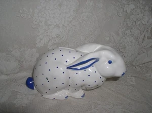 Tiffany White Rabbit Blue Dots Bunny Bank No Key - Picture 1 of 4
