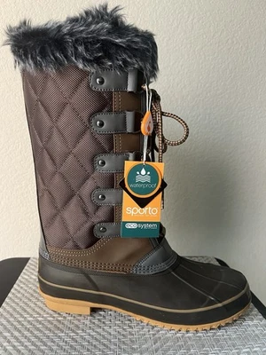 Sporto Deal Winter Duck Boot Womens 9M Tall Lace Up Rubber Faux Fur Trim Choc - Image 1 of 4