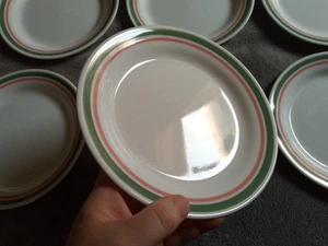 Set of Six (6) Corelle Heather Pattern Gteen Pink Banded 7 " Dessert - Picture 1 of 5