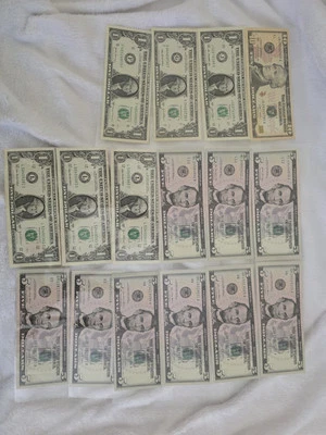 Ten Uncirculated $1 $5 $10 Dollar Bills  $1 ×6 $5×9 $10×1 - Image 1 of 4