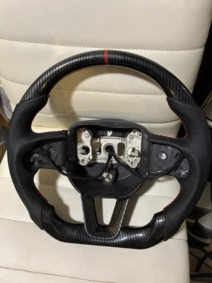 Carbon Fiber Black Leather Steering Wheel for 2015 2016-2022 Dodge Challenger - Image 1 of 2