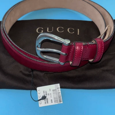 NWT GUCCI red leather marmont belt vintage 2013 silver buckle Sz 40 w/dust bag - Image 1 of 4