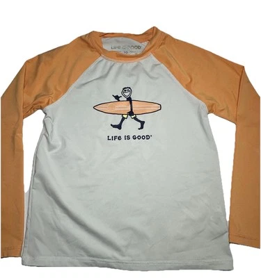 LIFE IS GOOD LONG SLEEVE YELLOW Sun Protective SHIRT Youth Longboard Sz 10 - Image 1 of 4