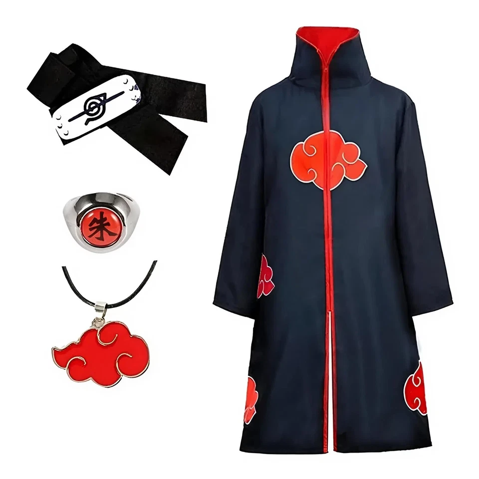 Mantello Cosplay Naruto Akatsuki Costume Anime Nuvola Rossa Bandana e Accessori - Immagine 1 di 4
