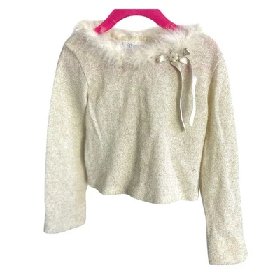 Suéter Bonnie Jean Niñas Crema Dorado Brillo Piel Recortado Talla 6 Foto 1 de 4