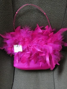""HOT PINK SATIN WITH FEATHER TRIMMING"" SMALL PURSE - NWT - SASHA - Picture 1 of 1