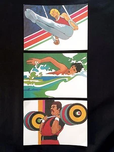 1984 Olympics 3 Stamped Postcards 1st Issue Gymnastics Swimming Weight-Lifting - Picture 1 of 11