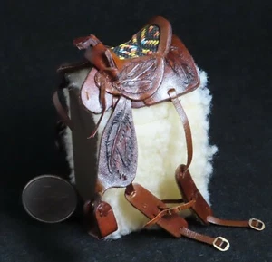 Dollhouse Miniature Prestige Tooled Brown Leather Horse Saddle Texas 1:12 #8574 - Picture 1 of 7