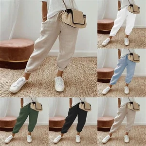 Women's Pants Linen Cotton Lace Up Rainbow Multisize Large Size Casual Summer - Picture 1 of 37