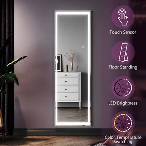 Full Length Dressing Mirror with LED Light Floor Standing Wall Mount For Bedroom - Picture 1 of 19
