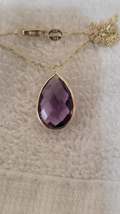 14k Yellow Gold Necklace With Genuine 10×15 mm Pear Shaped Amethyst - Picture 1 of 9