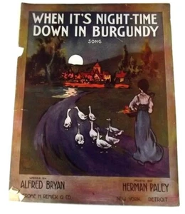 When Its Night Time Down In Burgundy Sheet Music Frameable Artwork - Picture 1 of 2