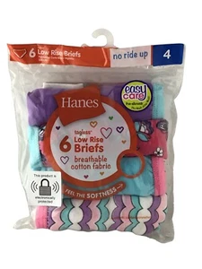Hanes Girls Breathable Cotton Low Rise Briefs 6-Pack Colorful Size 4 Easy Care - Picture 1 of 4