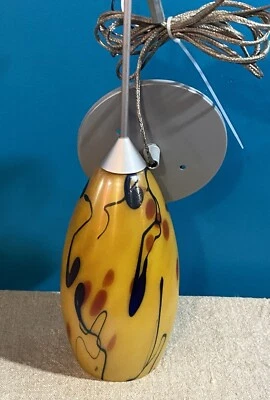 Lámpara colgante de vidrio artístico confeti modernista ámbar/rojo/cobalto 9" usada en excelente estado Foto 1 de 4