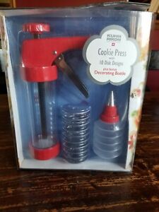 New Kuhn Rikon Cookie Press with 10 Disk Designs + Decorating Bottle