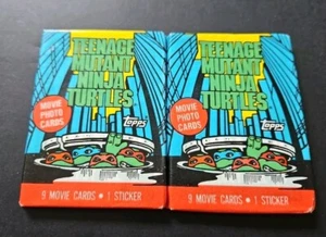 2x Topps Teenage Mutant Ninja turtles TMNT Movie Cards Sticker New Wax Pack 1990 - Picture 1 of 5