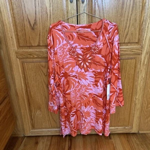 Soft Surroundings Tropical Leaves Beaded Del Rio Tunic Blouse Orange 1X NWT 6l - Picture 1 of 6