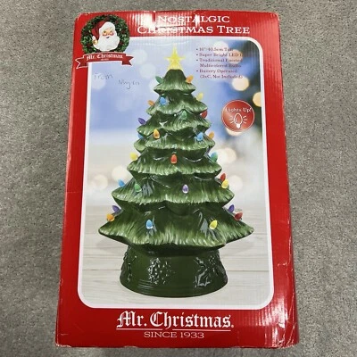 Mr. Christmas 16” LED Retro Nostalgic Ceramic Christmas Tree Green Light Up Open - Image 1 of 4