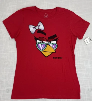 Angry Birds Pretty Face Red 100% Cotton Graphic T Shirt Womens Sz L NWT - Image 1 of 4