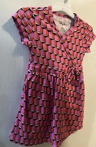 DVF for Target Girls Size 2TPink Modern Geo Short Sleeve Faux Wrap Dress - Picture 1 of 4