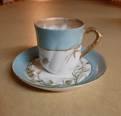 Taza y platillo antiguos Haviland Demitasse marcados CFH/GDM (1891-1900) firmados J.T.H. Foto 1 de 4