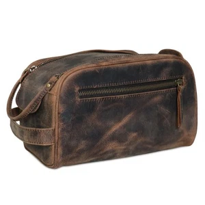 Premium Buffalo Leather Dopp Kit Toiletry Bag – Rustic Vintage Style Travel O... - Picture 1 of 8