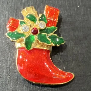 Premier Stocking Brooch Christmas Enamel - Picture 1 of 13