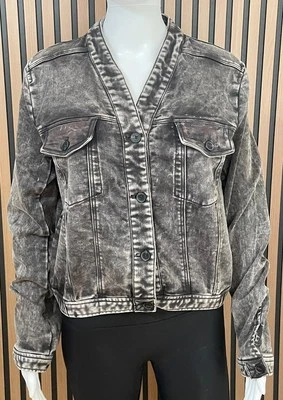 Chaqueta para mujer Anthropologie Bibiana camionero denim lavado ácido sin cuello M gris Foto 1 de 4