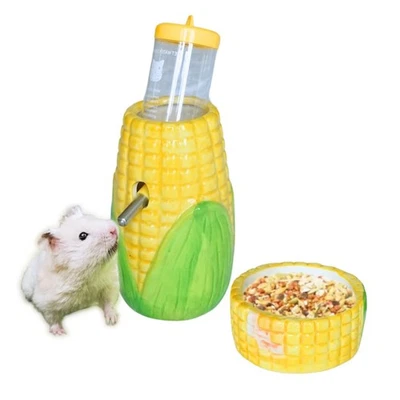 Suporte para garrafa de água de hamster de cerâmica de milho com tigela de comida, sírio, gerbil, ratos... - Imagem 1 de 4
