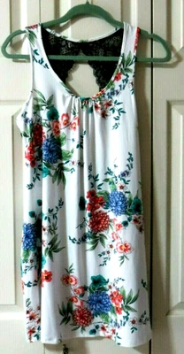 White Floral Print & Black Lace Chemise Sleeveless Nightgown Size S  NWT MSP $34 - Image 1 of 4