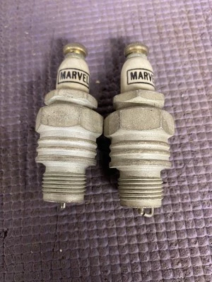 Extremely Rare Antique Marvel Motor Car Pair NOS Spark Plugs Marked Insulator - Image 1 of 4