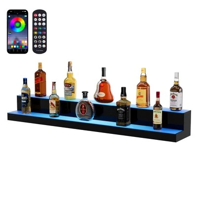Estante de barra de exhibición de botellas de licor iluminado LED VEVOR RF y control de aplicaciones 48" 2 pasos Foto 1 de 4