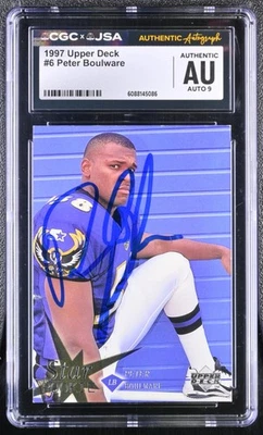 Peter Boulware Signed 1997 Upper Deck Rookie Card #6 Ravens CGC AU JSA 9 Auto - Image 1 of 2