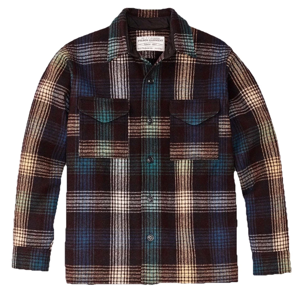 Filson Mackinaw Wool Jac Shirt New Black Coffee Multi Heavy 24oz Wool USA Made - Image 1 of 4