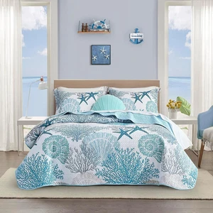 3 Piece Coastal Quilt Sets California King Size - Reversible Microfiber Quilts w - Picture 1 of 12