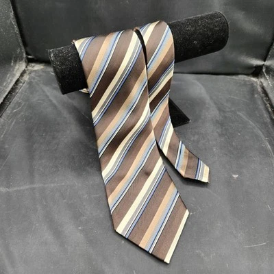 Geoffrey Beene repp Brown Gold Blue Hand Made 100% Silk Men’s Neck Tie Foto 1 de 4