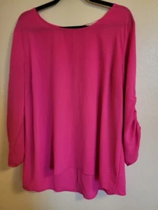 Umgee Neon Pink Highlighter Gauzy Blouse Women's Size XL Keyhole Back - Picture 1 of 6