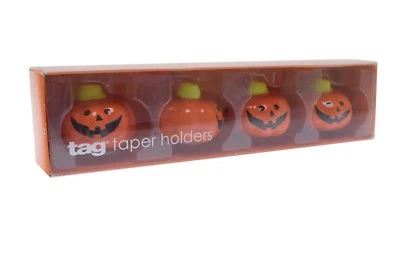 Tag Taper Candle Holders Orange Pumpkin Jack O Lantern - Set of 4 NEW  - Image 1 of 3