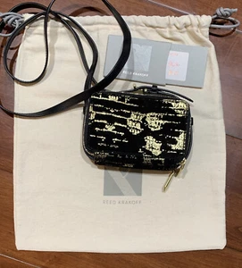 Neu Reed Krakoff Mini-Tasche/Geldbörse mit doppeltem Reißverschluss schwarzes Wildleder - Bild 1 von 9