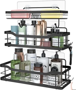 stusgo Shower Shelf No Drilling, Bathroom Shower Storage Shower Caddy with 4 Hoo - Picture 1 of 7